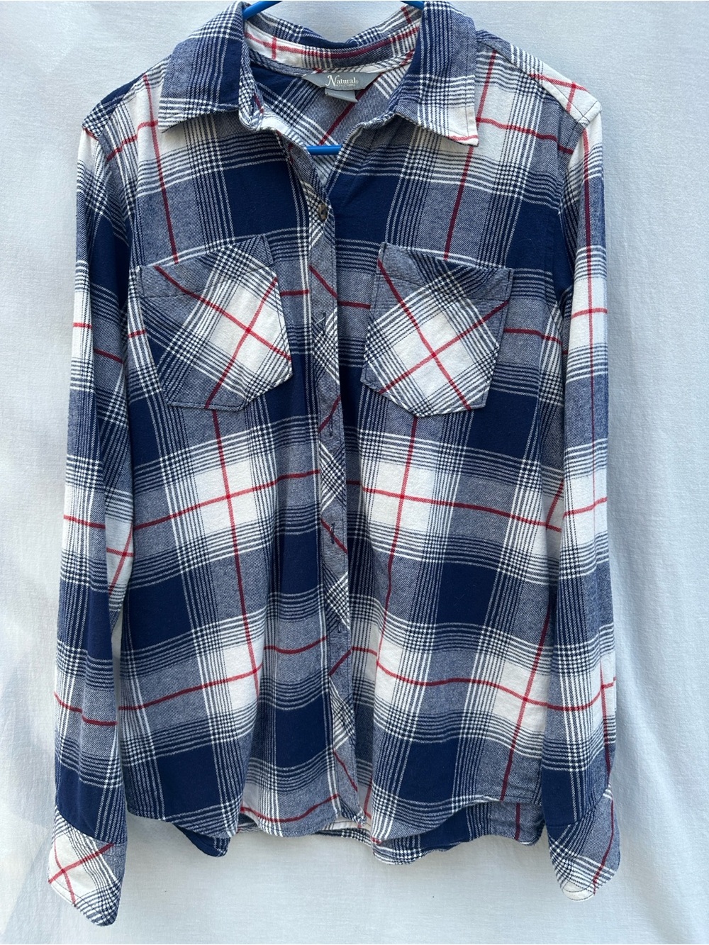 Natural Reflections Navy Plaid Button-Up flannel Shirt